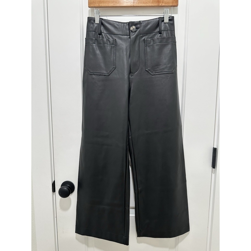 Anthropologie MAEVE The Colette Wide-Leg Faux Leather Pants Size 26 Black
